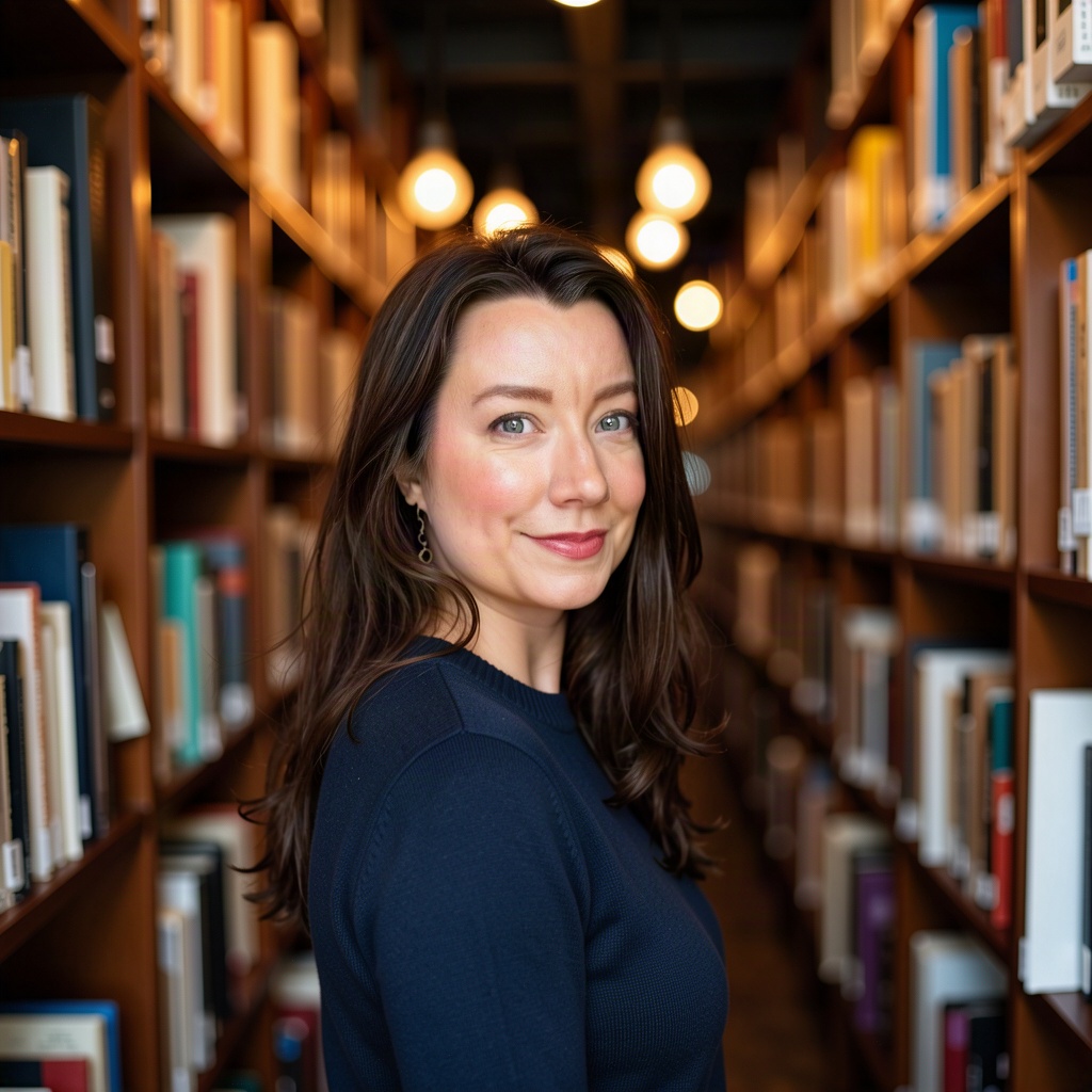 Genevieve, founder of Geboma & Co., in a navy sweater